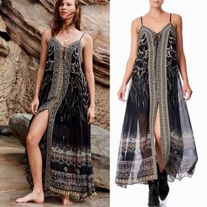 Camilla Crystal Embellished Silk Under a Full Moon Lace Up Maxi Dress
